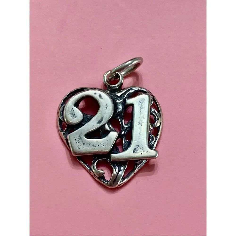 Heart Ornate 21 Sterling Silver Jewelry Charm #birthday